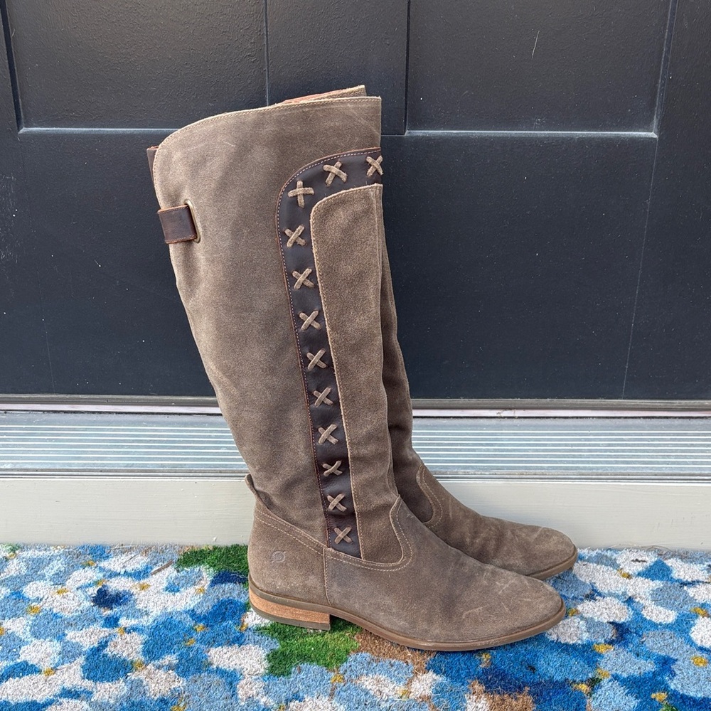 Born Over the Knee Brown Boots with Cross-Stitch
